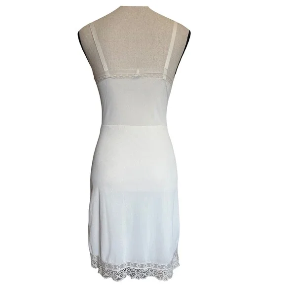 Vintage White Lace Trim Full Slip Adjustable Straps Mid-Century Lingerie Dress - Picture 3 of 9